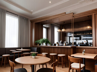 Fototapeta premium hyper detailed realistic cafe interior design.