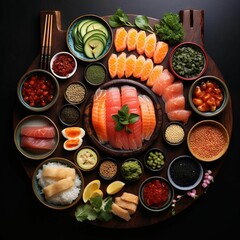 AI generated illustration of a platter of assorted sushi
