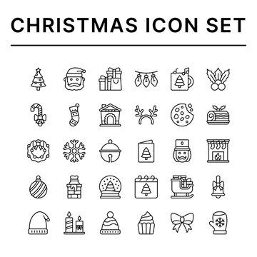 Christmas icon set. Outline style icons