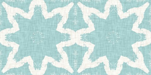 Aqua teal blue white vibrant watercolor batik azulejos tile border banner background. Seamless coastal blur linen effect geometric mosaic effect.Boho Patchwork nautical masculine summer ribbon trim. 