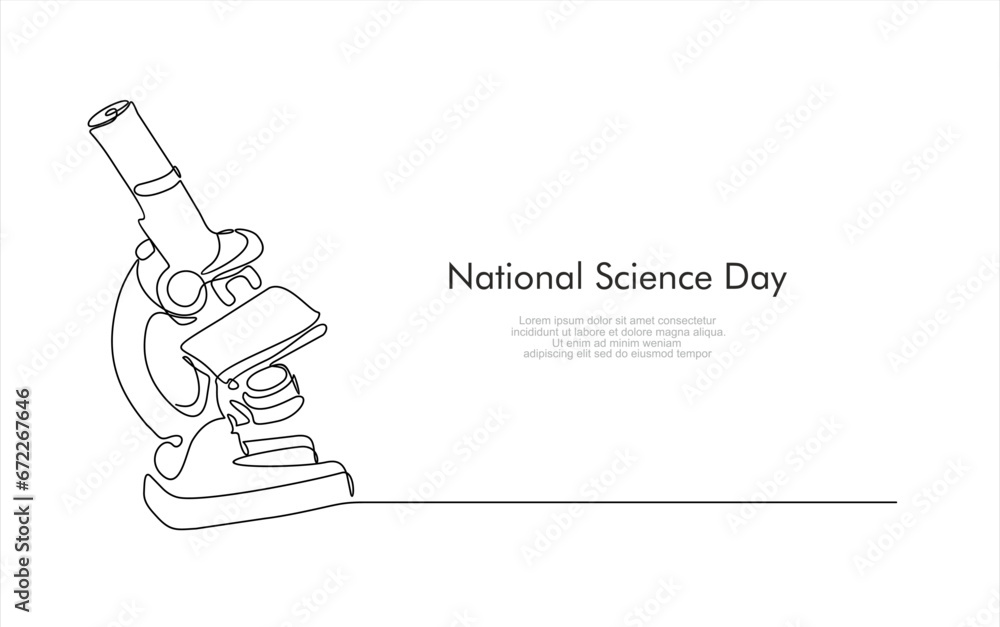 Poster continuous one line drawing of microscope laboratory. microscope line art vector illustration. natio