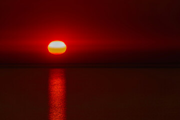 Sunset landscape with Plage du Sagnone, Corsica island, France
