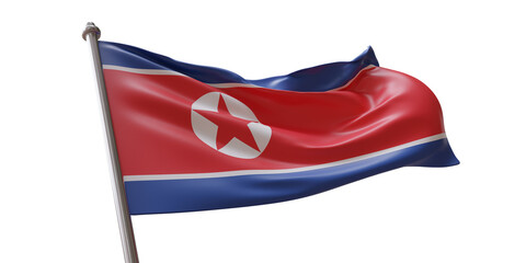 North korea flag waving isolated on white transparent background, PNG.