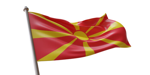North Macedonia flag waving isolated on white transparent background, PNG.