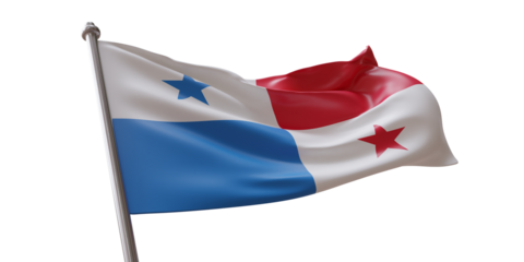 Panama flag waving isolated on white transparent background, PNG.