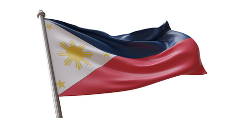 Philippines flag waving isolated on white transparent background, PNG.