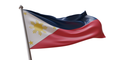 Philippines flag waving isolated on white transparent background, PNG.