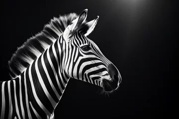 Foto auf Acrylglas Zebra A zebra head in front of a black background