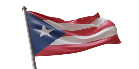 Puerto Rico flag waving isolated on white transparent background, PNG.