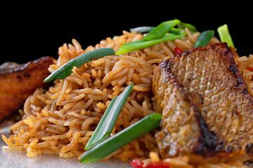 Salmon Pilaf with Fragrant Spices and Green Onions