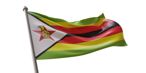 Zimbabwe flag waving isolated on white transparent background, PNG.