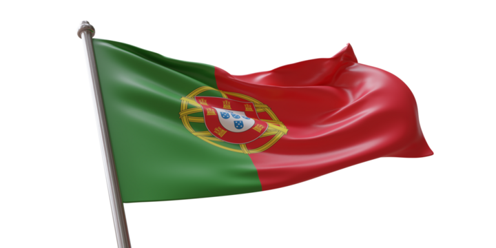 Portugal flag waving isolated on white transparent background, PNG. - Powered by Adobe