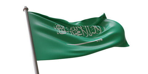  Saudi Arabia flag waving isolated on white transparent background, PNG. © Rawf8