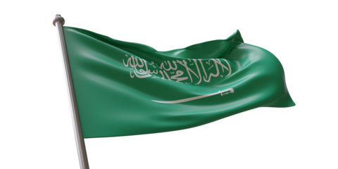  Saudi Arabia flag waving isolated on white transparent background, PNG.