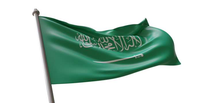  Saudi Arabia flag waving isolated on white transparent background, PNG.