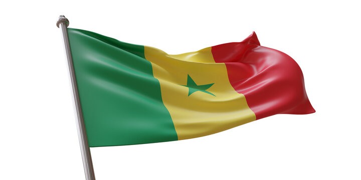 Senegal flag waving isolated on white transparent background, PNG.