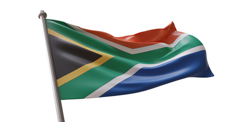South Africa flag waving isolated on white transparent background, PNG.