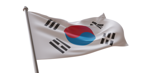 South Korea flag waving isolated on white transparent background, PNG.