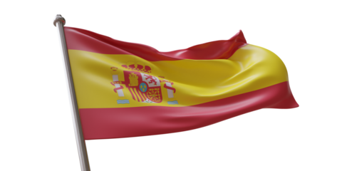 Spain flag waving isolated on white transparent background, PNG.