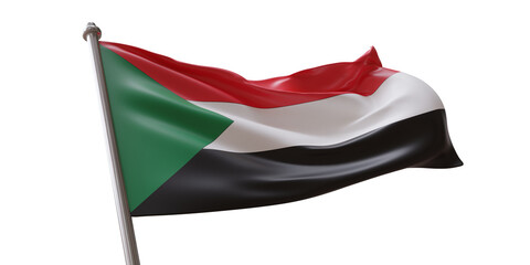 Sudan flag waving isolated on white transparent background, PNG.