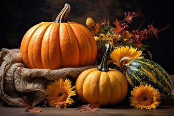 Autumn Thanksgiving Delight: Decorative Pumpkins Composition