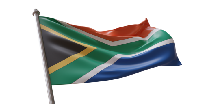 South Africa flag waving isolated on white transparent background, PNG. - Powered by Adobe