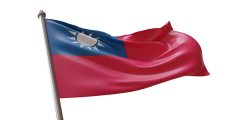Taiwan flag waving isolated on white transparent background, PNG.