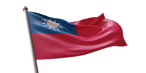 Taiwan flag waving isolated on white transparent background, PNG.