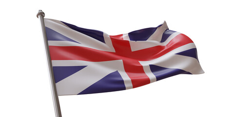 United Kingdom UK flag waving isolated on white transparent background, PNG.