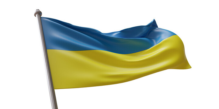Ukraine flag waving isolated on white transparent background, PNG.