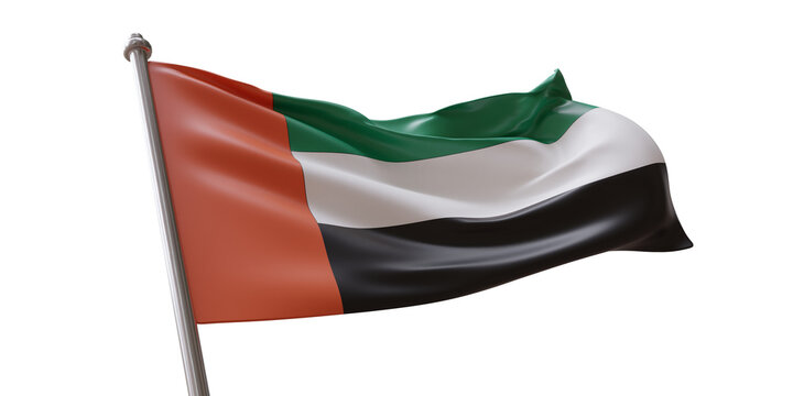 UAE, United Arab Emirates flag waving isolated on white transparent background, PNG.