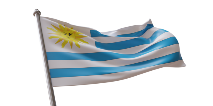 Uruguay flag waving isolated on white transparent background, PNG. - Powered by Adobe