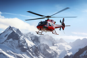 Fototapeta na wymiar Helicopter flying inthe mountains, helicopter in mountain range, heli, rescue helicopter