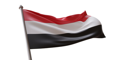 Yemen flag waving isolated on white transparent background, PNG.