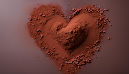 Cocoa powder on a table in the heart shape