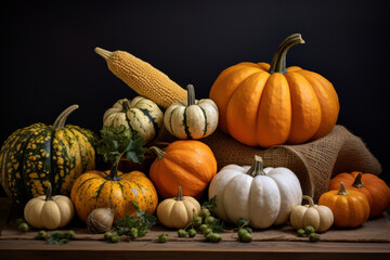 Autumn Thanksgiving Delight: Decorative Pumpkins Composition