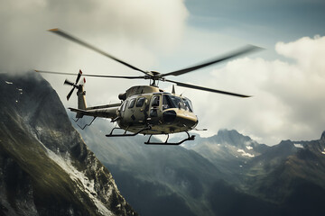 Helicopter flying inthe mountains, helicopter in mountain range, heli, rescue helicopter