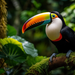Fototapeta premium Exotic Toucan Amidst Lush Foliage