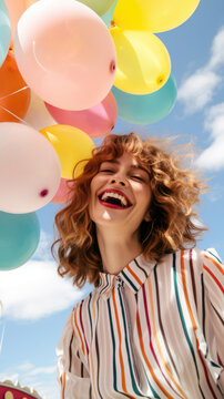 Whimsical Portrait Of A Woman With Colorful Balloons , Background Image, Best Phone Wallpapers