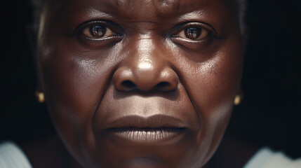 Close up portrait of a beautiful mature African woman with dark skin.