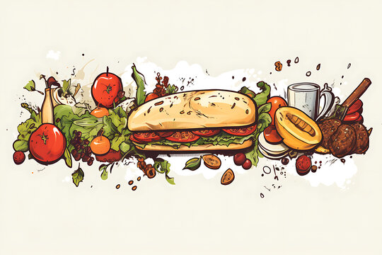 illustrated food, drawn food, eating, food, tasty, meal