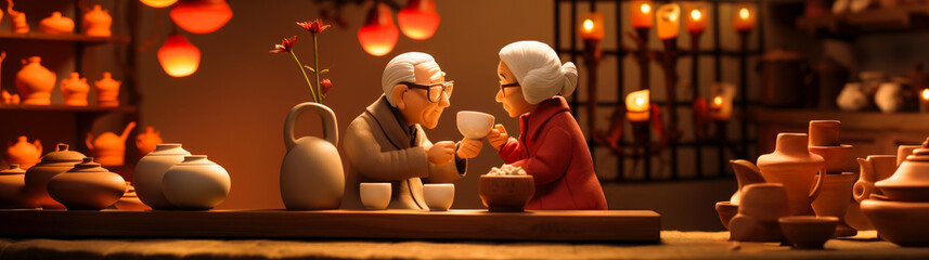 Happy retired senior couple enjoying each other's company while drinking a cup of tea. Concept of an enduring and loving relationship enriched with joyful shared experiences.