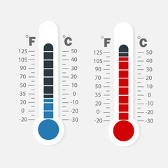 Celsius and Fahrenheit thermometers. Vector. - obrazy, fototapety, plakaty