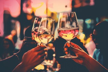 a few people toasting wine glasses in a restaurant Generative AI - obrazy, fototapety, plakaty