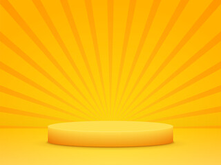 Orange podium with sun rays vintage style background design. Colorful rendering. Vector illustration 