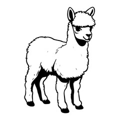 cute baby alpaca Monochrome illustration, llama silhouette design, Generative AI.