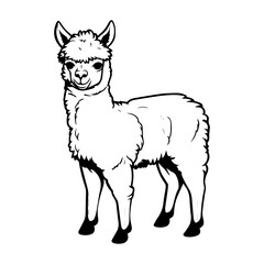 cute baby alpaca Monochrome illustration, llama silhouette design, Generative AI.