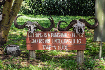 Littering is a punishable offence sign at the Longonot National Park Main Gate, Kenya