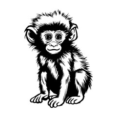 cute baby baboon Monochrome illustration, baby baboon silhouette design, Generative AI.