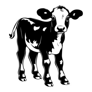 recommend clip art: Cute baby cow, cow Vector Silhouette, Generative AI.